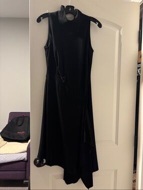 White House Black Market Black Sleeveless Asymmetrical Mock-Neck Dress